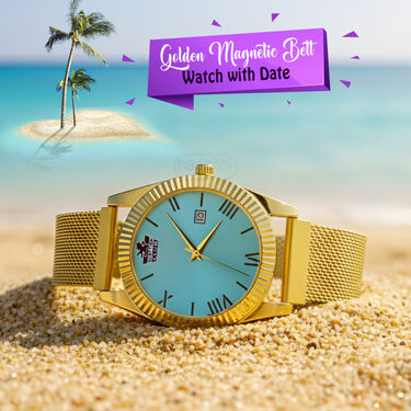 Golden Magnetic Belt Watch With Date (MGW32)