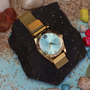 Golden Magnetic Belt Watch With Date (MGW32)