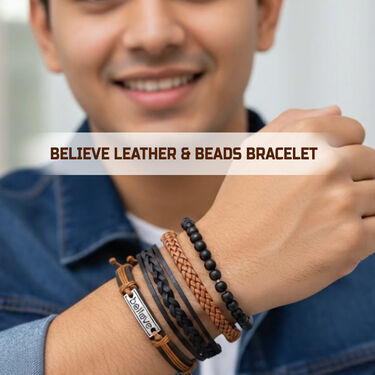Believe Leather & Beads Bracelet (4LB4)