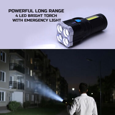 Powerful Long Range 4 LED Bright Torch with Emergency Light (LL26)
