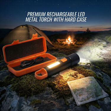 Premium Rechargeable LED Metal Torch With Hard Case (LL28)