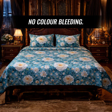 Beautiful 3d Floral King Size Double Bed Sheet With 2 Pillow Covers (DBS35)