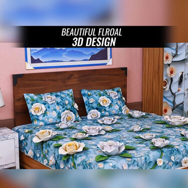 Beautiful 3d Floral King Size Double Bed Sheet With 2 Pillow Covers (DBS35)