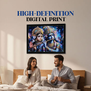 Premium Radha Krishna Spiritual Wall Painting with Free Stick-On Hook  (WWP)