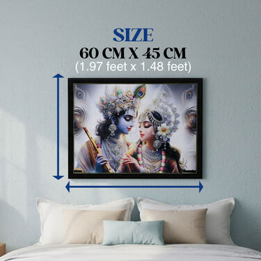Premium Radha Krishna Spiritual Wall Painting with Free Stick-On Hook  (WWP)