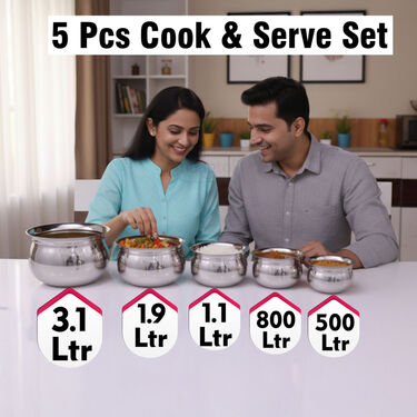 Stainless Steel 5 Pcs Cook & Serve Set (5SSG1)