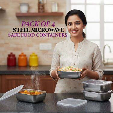 Pack of 4 Steel Microwavesafe Food Containers (4SMC1)