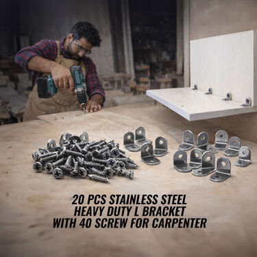 20 Pcs Stainless Steel Heavy Duty L Bracket With 40 Screw For Carpenter (BSB20)