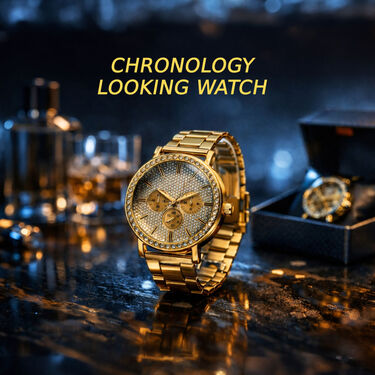 Golden Watch  + 2 Chain + Bracelet +  Maharaja Ring (MGW2CBR21)