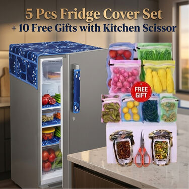 5 Pcs Fridge Cover Set + 10 Free Gifts with Kitchen Scissor (5FC9)