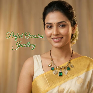 Emerald Green & Golden Crystal Charm Necklace (LJC4)