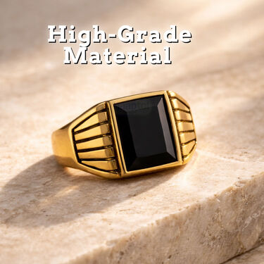 Men's Regal Black Stone Signet Ring (MGJC7)
