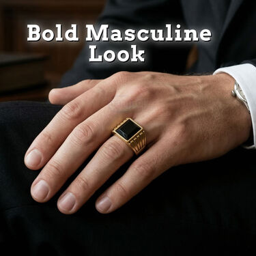 Men's Regal Black Stone Signet Ring (MGJC7)