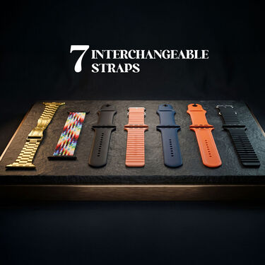 Golden Metal Smart Watch With 7 Straps And Earpods (BCSW60)