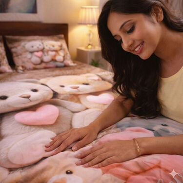 3d Dreamy Teddy Couple Bedsheets With 2 Pillow Covers (DBS37)