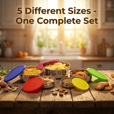 5 Pcs Airtight Stainless Steel Bowl With Multicolour Lid (5MLB1)