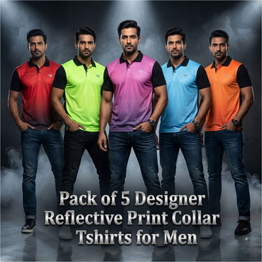 Pack of 5 Designer Reflective Print Collar T-Shirts For Men (5PT29)