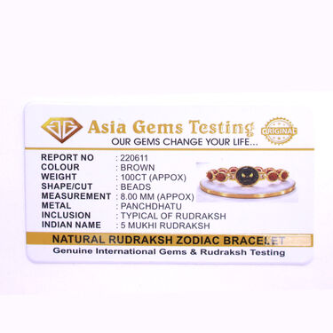 Golden Raashi 5 Mukhi Rudraksh Bracelet With Certificate (RSRB2)