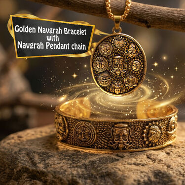 Golden Navgrah Bracelet With Navgrah Pendant Chain (NVBWPC1)