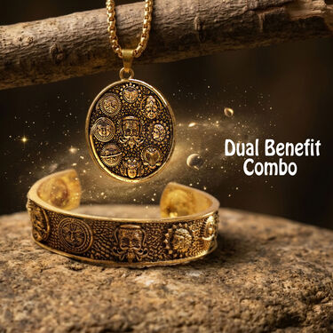 Golden Navgrah Bracelet With Navgrah Pendant Chain (NVBWPC1)