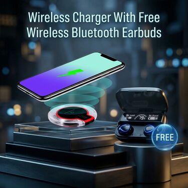 Wireless Charger With Free Wireless Bluetooth Earbuds (FWC3)