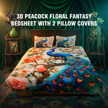 3D Peacock Floral Fantasy Bedsheet With 2 Pillow Covers (DBS38)