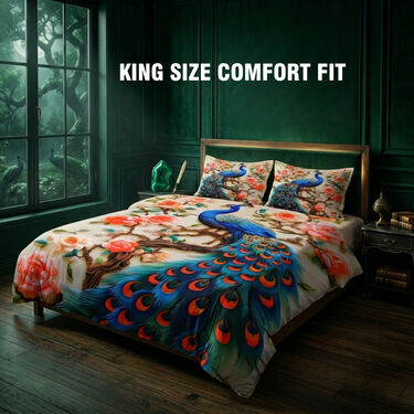 3D Peacock Floral Fantasy Bedsheet With 2 Pillow Covers (DBS38)