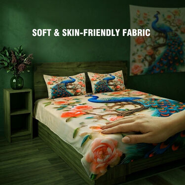 3D Peacock Floral Fantasy Bedsheet With 2 Pillow Covers (DBS38)