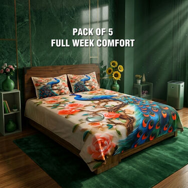 3D Peacock Floral Fantasy Bedsheet With 2 Pillow Covers (DBS38)