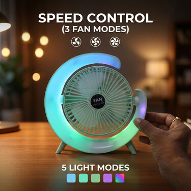 Rechargeable Stylish Desk Fan With RGB Lights (EF40)