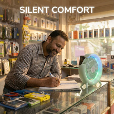 Rechargeable Stylish Desk Fan With RGB Lights (EF40)