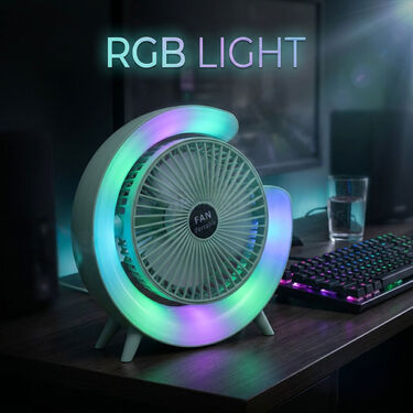 Rechargeable Stylish Desk Fan With RGB Lights (EF40)