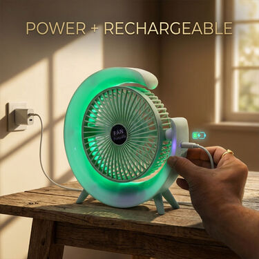 Rechargeable Stylish Desk Fan With RGB Lights (EF40)
