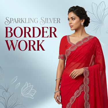 New Faux Georgette Shining Border Work Saree-Pick any 1 (GBS1)