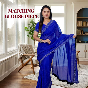 New Faux Georgette Shining Border Work Saree-Pick any 1 (GBS1)