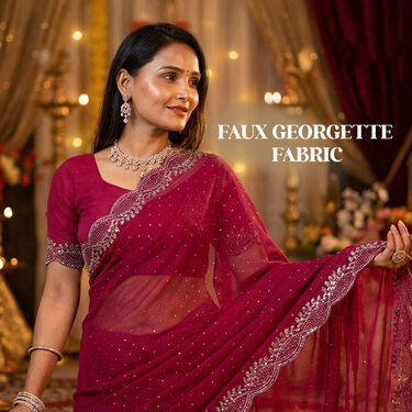 New Faux Georgette Shining Border Work Saree-Pick any 1 (GBS1)