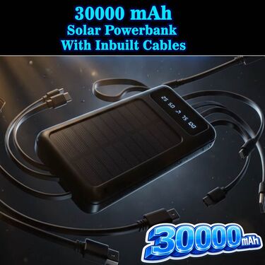 30000 Mah Solar Powerbank With Inbuilt Cables (PB17A)