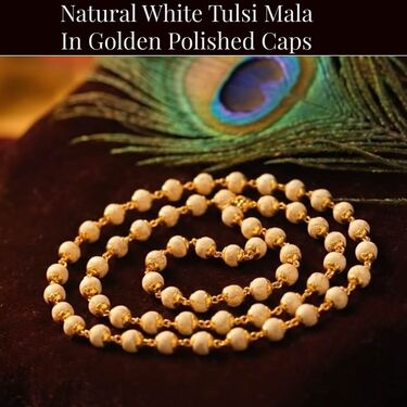 Natural White Tulsi Mala With Golden Caps (SJTM4)