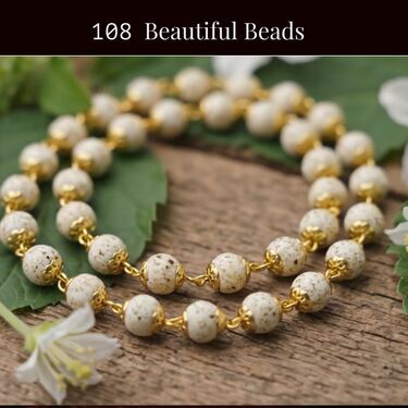 Natural White Tulsi Mala With Golden Caps (SJTM4)