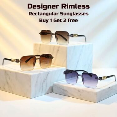 Designer Rimless Rectangular Sunglasses B1G2 Free (3SG2)