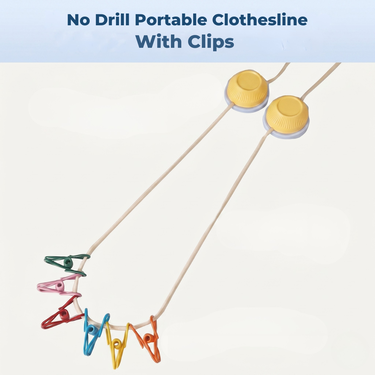 No Drill Portable Clothesline With Clips (CLN4)