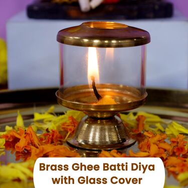 Brass Ghee Batti Diya with Glass Cover (1BGD1)