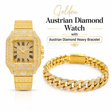 Golden Austrian Diamond Watch With Free Designer Bracelet (MGWB6)