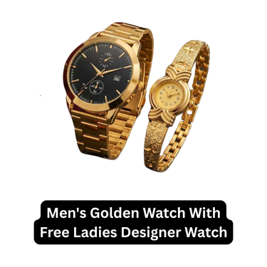 Mens Golden Watch With Free Ladies Designer Watch (MLGW19)