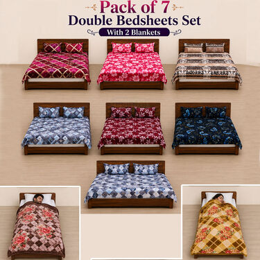Pack of 7 Double Bedsheets Set With 2 Blankets (7BS2FB2)