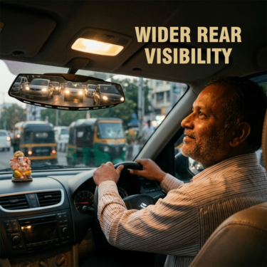 Car Anti Glare Wide Angle Curved Rear View Mirror (IRVM4)