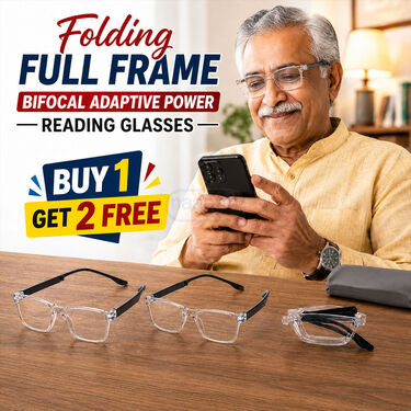 Folding Full Frame Bifocal Adaptive Power Reading Glasses Buy 1 Get 2 Free (3FBORG5)