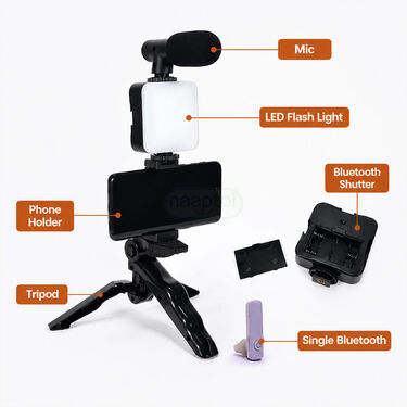 Remote Controlled Smart Video Making Kit With Inbuilt Flood Light + Mic + Tripod With Single Bluetooth (SVMK3)