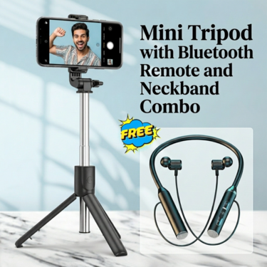 Mini Tripod With Bluetooth Remote For Video Making With Neckband (MMT5)
