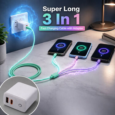 Super Long 3 In 1 Fast Charging Cable with Adpater (CDC28)